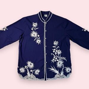 Vintage Caro of Honolulu 1970’s Floral Button Up Embroidered Blouse